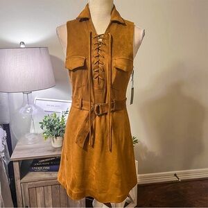 NWT Lovers + Friends Suede Lace Up Belted Mini Dress Size Small